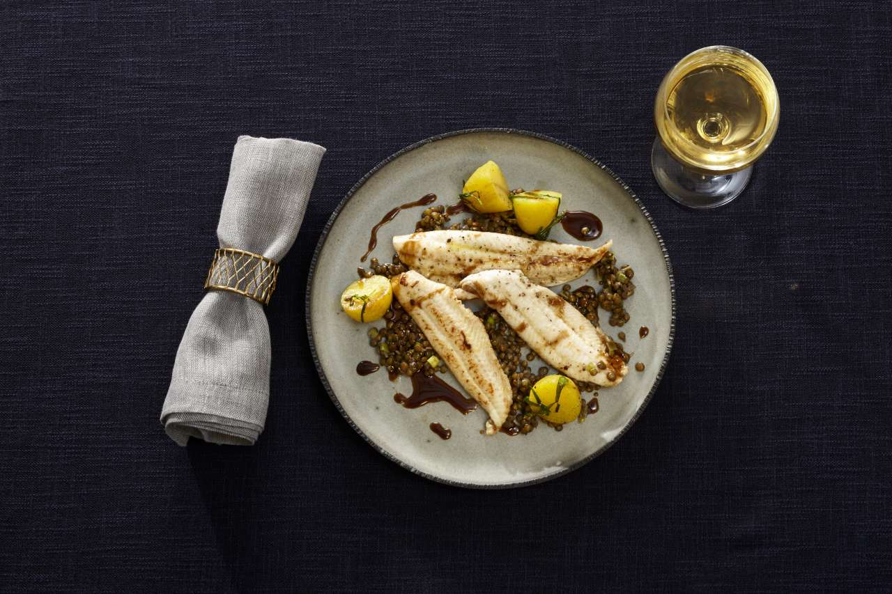 Rezept: Seezungenfilets mit Linsen & Estragonkartoffeln Rezept: Seezungenfilets mit Linsen & Estragonkartoffeln