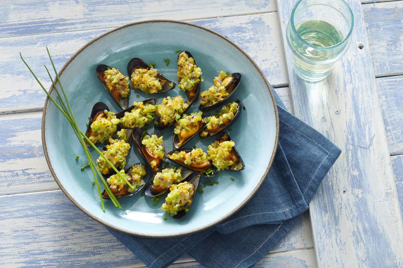 Rezept: Überbackene Miesmuscheln Rezept: Überbackene Miesmuscheln