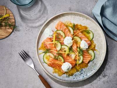Zitronen-Lachs-Sashimi mit Gurkenjoghurt