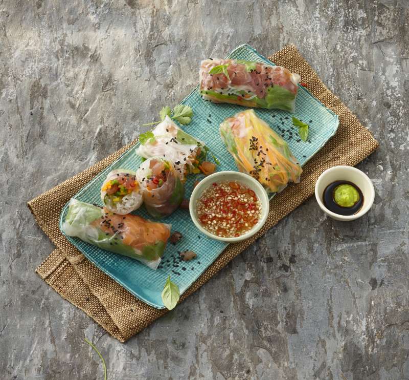 Sommerrollen mit Lachs und Thunfisch Sommerrollen mit Lachs und Thunfisch