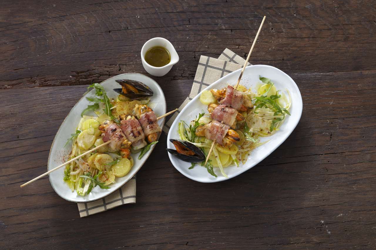 Rezept: Miesmuscheln im Speckmantel Rezept: Miesmuscheln im Speckmantel