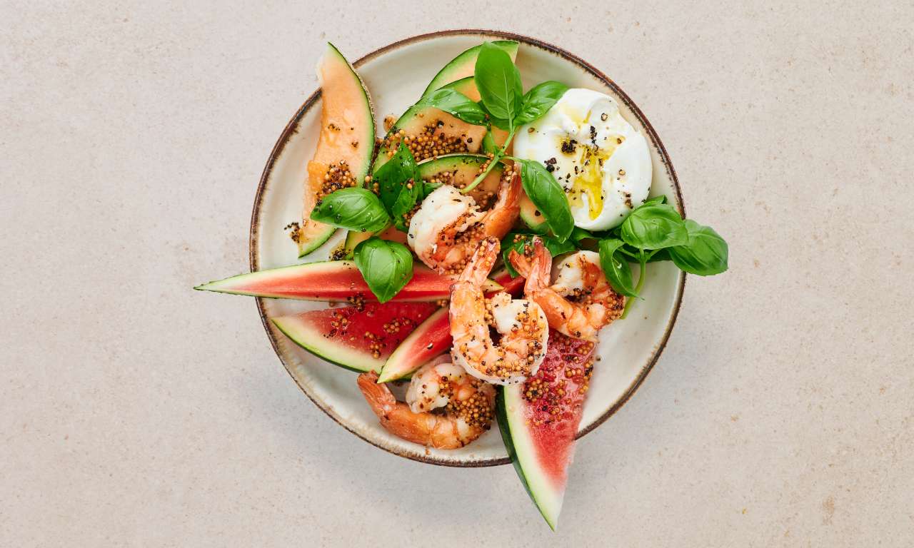 Rezept: White Tiger Garnele auf Melonen-Sommer-Salat