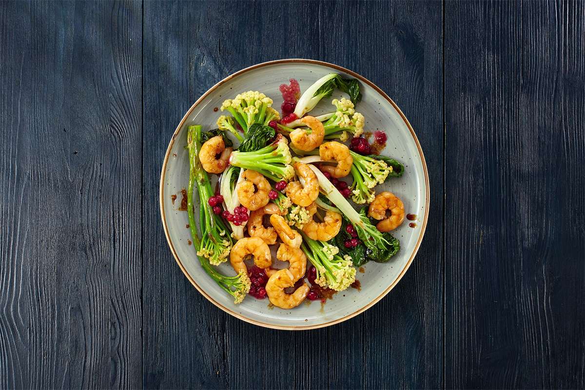 Rezept: Riesengarnelen mit wildem Blumenkohl und Soja-Zitrusbutter 