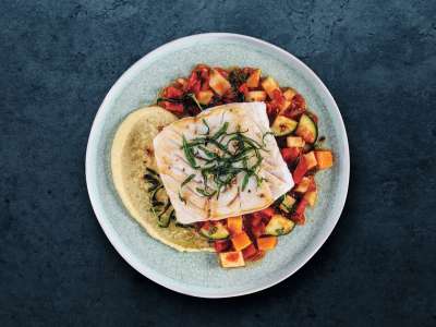 Skrei mit Polenta und Ratatouille